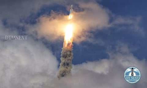 ISRO launches the LVM3-M4/Chandrayaan-3 Moon Mission, lifting off from the second launch pad at Satish Dhawan Space Centre-SHAR, Sriharikota in Andhra Pradesh. (Picture credit: Justin George)