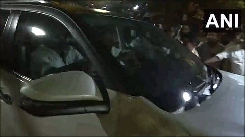 Tamil Nadu Higher Education Minister K Ponmudy has left the ED office early on Tuesday morning (Photo: ANI)