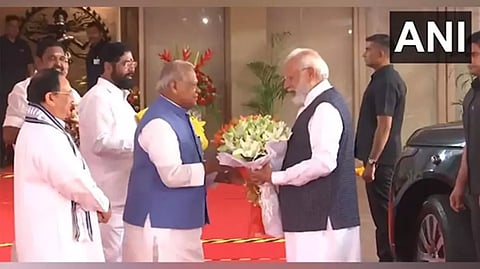 Prime Minister Narendra Modi arrives at Hotel Ashok to chair NDA meet