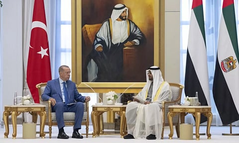  Turkish President Recep Tayyip Erdogan and UAE President Sheikh Mohamed bin Zayed Al Nahyan (PHOTO: IANS)
