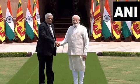 Prime Minister Narendra Modi and Sri Lankan President Ranil Wickremesinghe. (ANI)