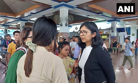  DCW chief Swati Maliwal reaches Imphal airport. (ANI)