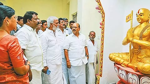 Minister PK Sekar Babu inspected the works of Ramanuja's Manimandapam in Sriperumbudur's Adi Kesava Perumal temple
