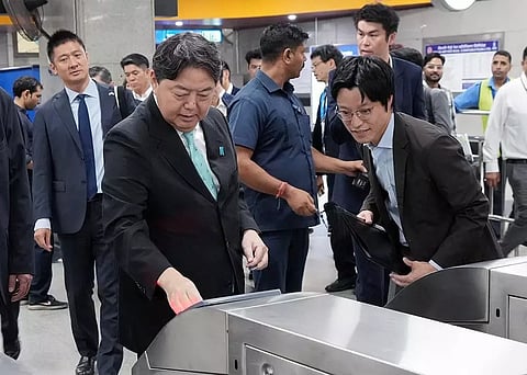 Japanese Foreign Minister Yoshimasa Hayashi takes a ride in Delhi metro (Image Credit: Ministry of Foreign Affairs of Japan)
