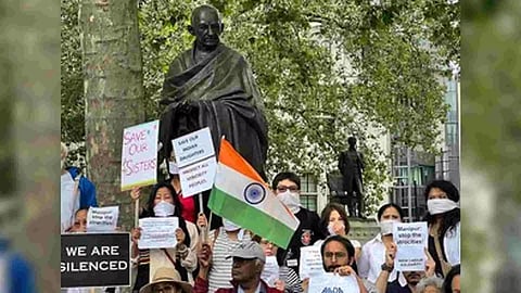 UK-based Indian-origin women’s group organised a silent protest march (Photo: PTI) 