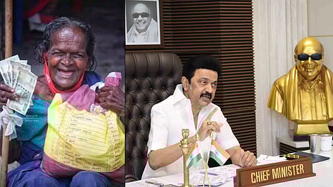 (L-R) 'Grandma' Velammal of Nagercoil; Chief Minister M K Stalin 