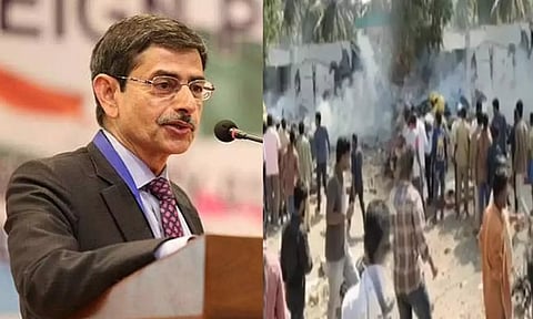 Tamil Nadu Governor RN Ravi (left); Visual from the site. (Daily Thanthi)