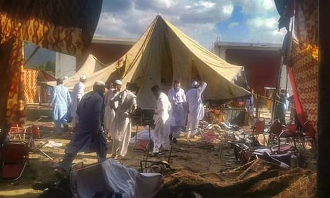 Rescue operation being carried out after a bomb explosion in the Bajur district of Khyber Pakhtunkhwa, Sunday (PTI)