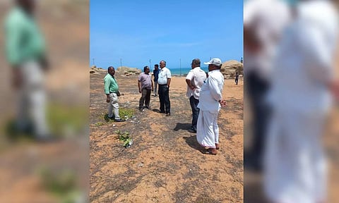 Officials inspect Sanguthurai beach ahead of the kite festival, on Wednesday