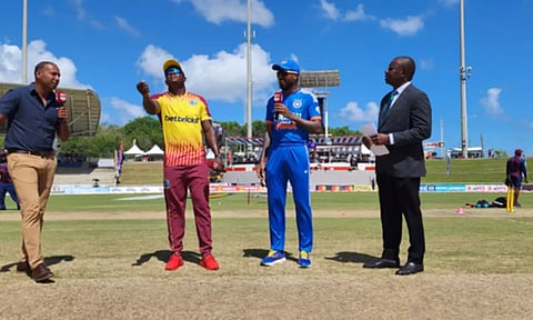 1st T20I: WI win toss and opt to bat first; Tilak, Mukesh make debut