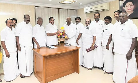 EPS welcomes Anwar Raja at the party headquarters in the presence of senior party functionaries