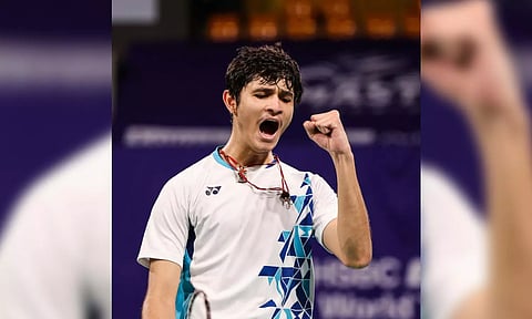 Priyanshu Rajawat celebrates after defeating Kidambi Srikanth