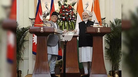 Nepal Prime Minister Pushpa Kamal Dahal and Prime Minister Narendra Modi (Photo/ANI)