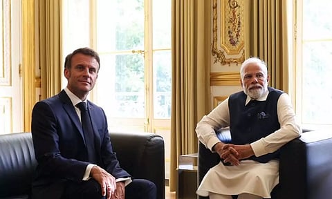 French President Emmanuel Macron, Prime Minister Narendra Modi