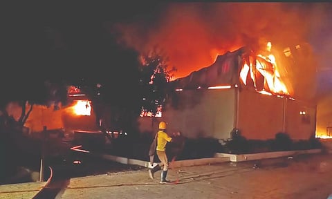 Fire Service personnel struggling to douse the fire that broke out at the manufacturing unit. It was brought under control after several hours.