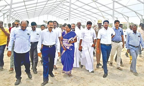 Fisheries commissioner KS Palaniswamy inspecting arrangements in Mandapam.