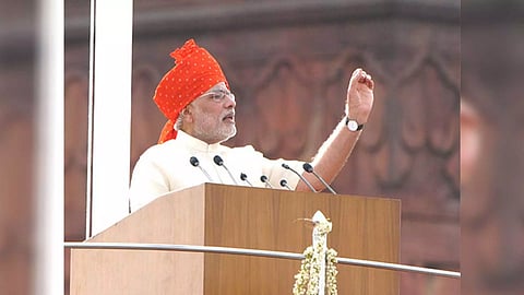 Prime Minister Narendra Modi at Red Fort on Indepedence Day 2014 (Image: https://www.pmindia.gov.in website)