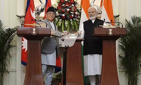 Nepal Prime Minister Pushpa Kamal Dahal and Prime Minister Narendra Modi