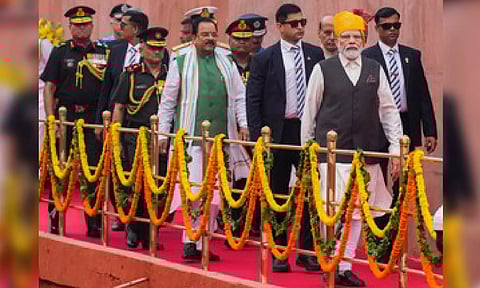 Prime Minister Narendra Modi arrives at Red Fort for Independence Day Celebration (PTI)