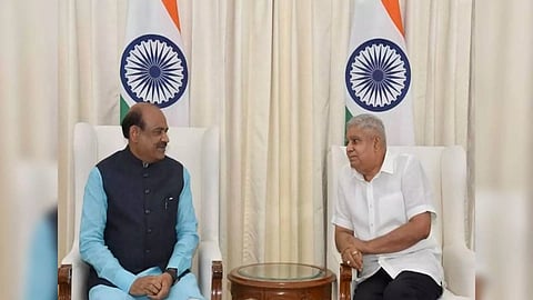 Lok Sabha Speaker Om Birla with VP Dhankhar (Photo: VPIndia/X)