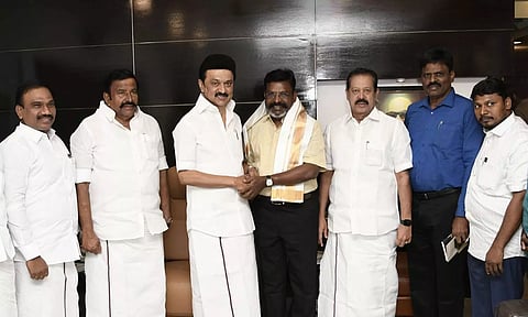 Tamil Nadu Chief Minister M K Stalin with VCK chief Thol Thirumavalavan (Twitter/@mkstalin)