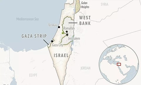 This is a locator map of Israel and the Palestinian Territories. AP