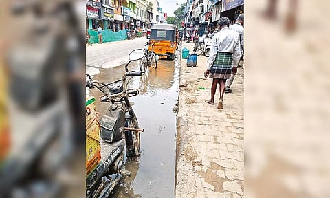 Stagnated wastewater seen at the Perambur Barracks Road