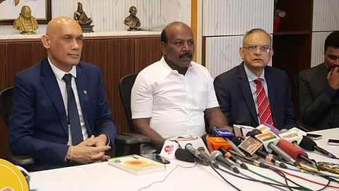 Ma Subramanian with Dr Kailesh Kumar Singh Jagutpal, health and wellness minister, Republic of Mauritius at Secretariat on Wednesday.