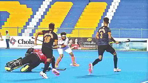 Indian Railways player Yuvraj Walmiki scored four goals