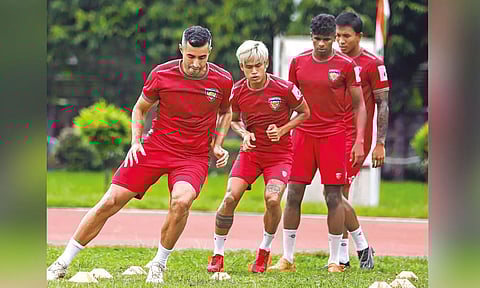 Chennaiyin FC players train ahead of Saturday's game 