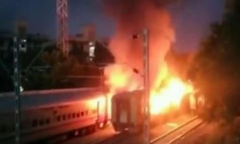 Visual of the bogie catching fire. (ANI)