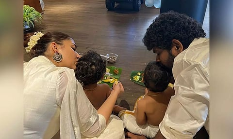 Nayan and Vignesh Shivn with sons Uyir and Ulagam
