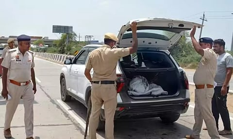 Police check vehicles in Nuh and other areas.(PTI) 