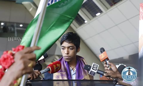 R Praggnanandhaa received a rousing welcome on his arrival at the Chennai Airport. (Photo credit: Justin George)