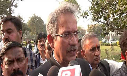 Anil Desai, Rajya Sabha MP, and Uddhav Thackery faction speaking to media (ANI)