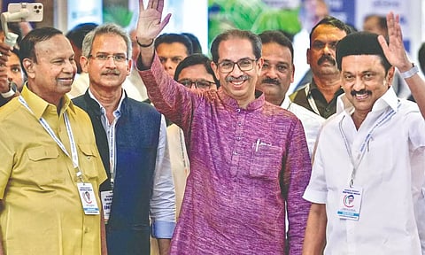 DMK president Stalin with Sena (UBT) leader Uddhav Thackeray ahead of the meeting