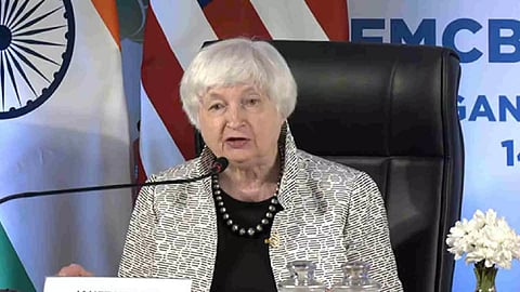 US Treasury Secretary Janet Yellen in Gandhinagar, Gujarat. (Photo: ANI)