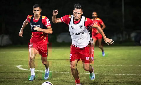 East Bengal players during a training session ahead of the final