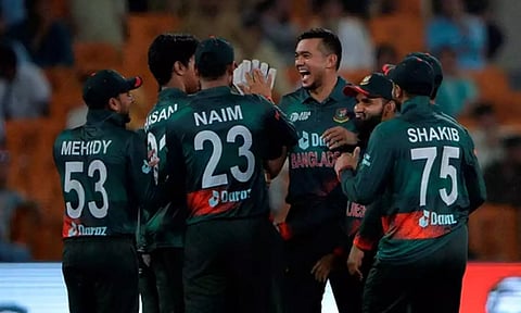 Bangladesh players celebrating the win. (X/@ICC)