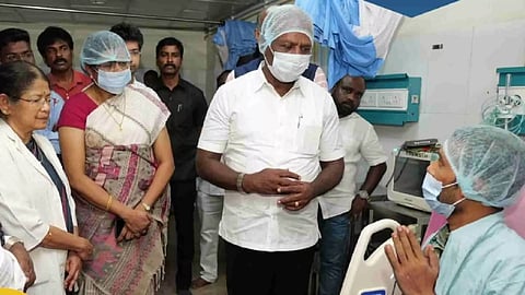 Health minister Ma Subramanian met the Ajith Kumar, who underwent the transplant, upon his discharge on Monday (Photo: X/@Subramanian_ma)