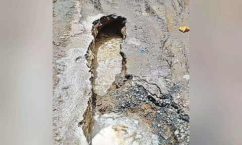 Big crater on Erikarai Street near Ramachandra hospital