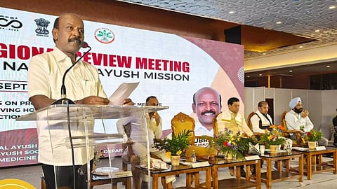 Ma Subramanian speaking at the regional review meeting of seven States and Union Territories under National AYUSH Mission in Chennai on Tuesday