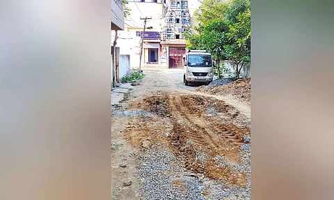 The shoddy condition of road in Balaji Nagar