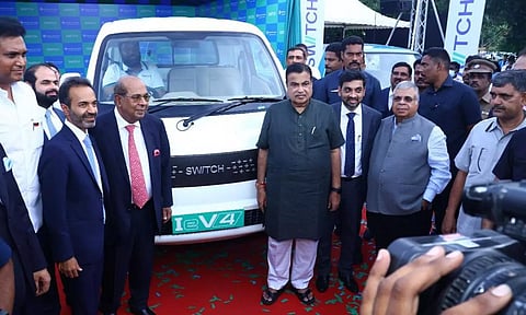 Union Minister of Road Transport and Highways Nitin Gadkari unveiled the electric light commercial vehicles from Switch Mobility - the IeV Series.