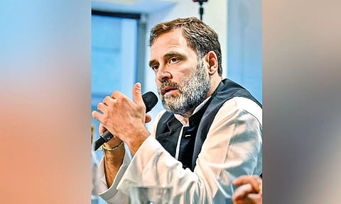 Congress leader Rahul Gandhi during a media interaction at the Brussels Press Club, Belgium