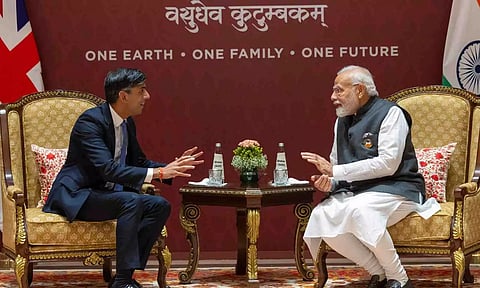 UK Prime Minister Rishi Sunak and Indian Prime minister Narendra Modi (Photo: ANI)