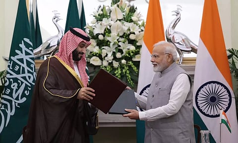 Prime Minister Narendra Modi with Saudi Crown Prince Mohammed Bin Salman Bin Abdulaziz Al-Saud (ANI)
