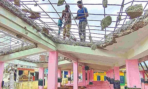 Renovation works under way at the Uzhavar Sandhai in Kagithapattarai, Vellore