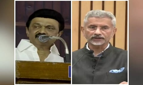 Tamil Nadu Chief Minister MK Stalin (L) and External Affairs Minister S Jaishankar (R)
