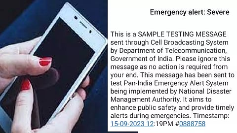 Screengrab of the test message